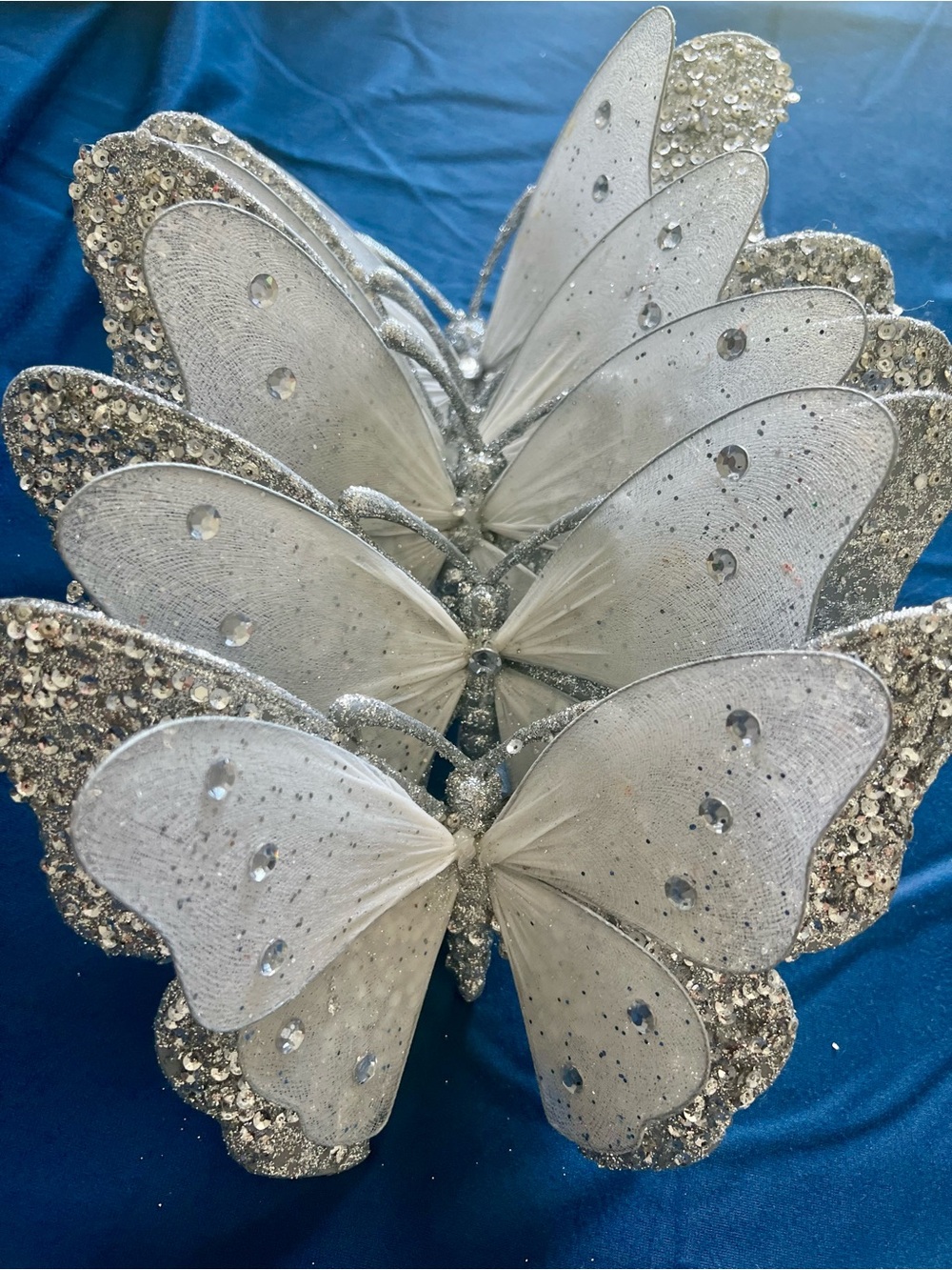 Silver Sequined Butterfly Ornament set 5 - Picture 2 of 5